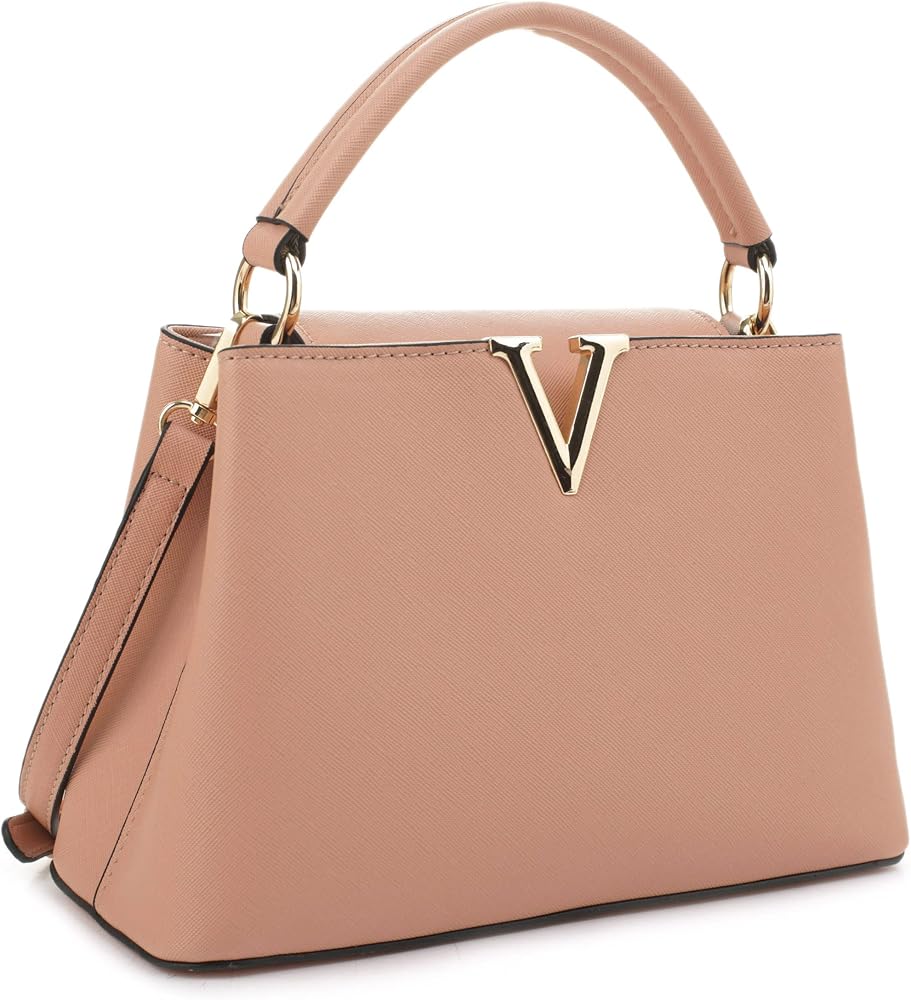 Women's Small Satchel Bag Classic Top Handle Purses Fashion Crossbody Handbags with Shoulder Strap • Nude